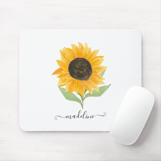 Minimal Rustic Sunflower Personalized Name Script マウスパッド (マウス)