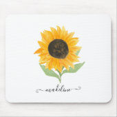 Minimal Rustic Sunflower Personalized Name Script マウスパッド (正面)