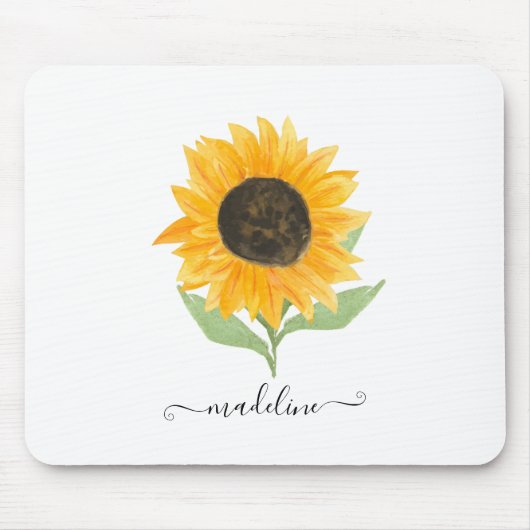 Minimal Rustic Sunflower Personalized Name Script マウスパッド (正面)