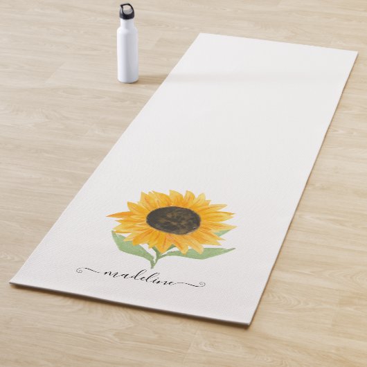 Minimal Rustic Sunflower Personalized Name Script ヨガマット (インサイチュ)