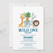 Minimal Safari Wild One Birthday 招待状 (正面)