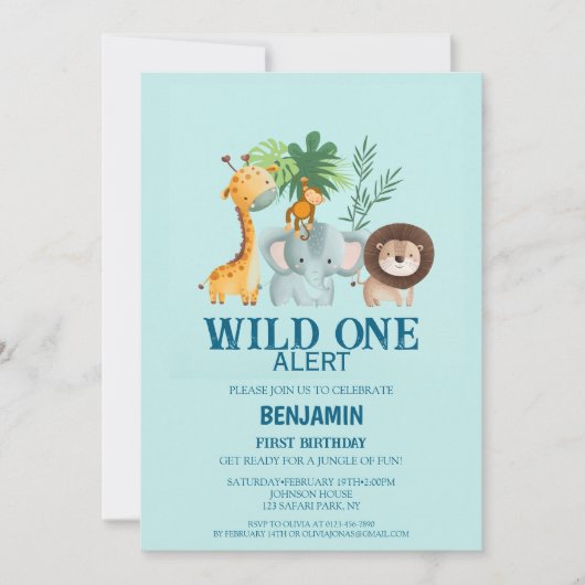 Minimal Safari Wild One Birthday  招待状 (正面)