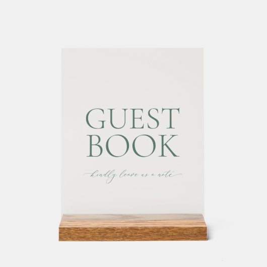 Minimal Sage Green Acrylic Wedding Guest Book Sign アクリルサイン (正面)
