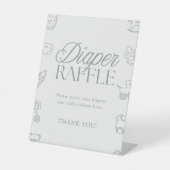Minimal Sage Green Baby Shower Diaper Raffle Sign 台座サイン (正面)