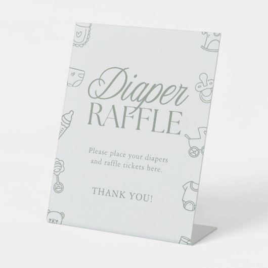 Minimal Sage Green Baby Shower Diaper Raffle Sign 台座サイン (正面)