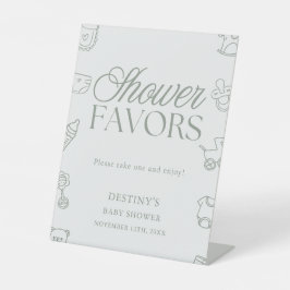 Minimal Sage Green Baby Shower Favors 台座サイン