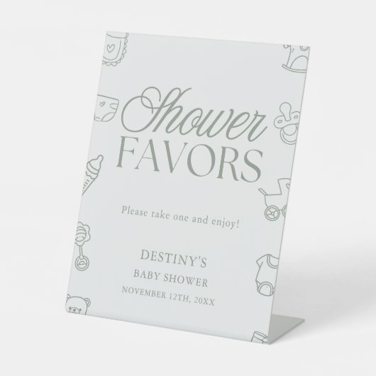 Minimal Sage Green Baby Shower Favors 台座サイン (正面)