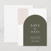 Minimal Sage Green Boho Arch Rustic Script Wedding セーブザデート (正面/裏面)