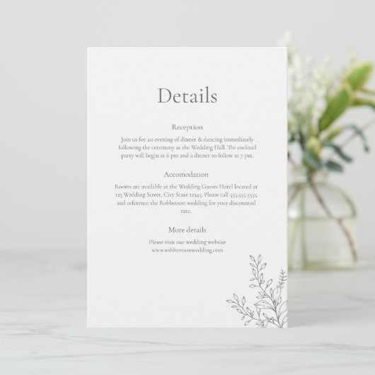 Minimal Sage Green Botanical Details Card 招待状 (スタンド正面)