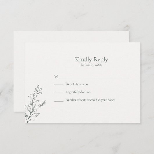 Minimal Sage Green Botanical RSVP Card (正面/裏面)