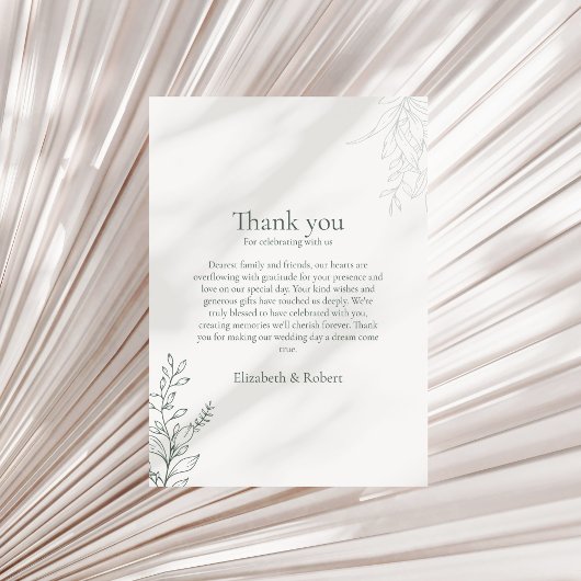Minimal Sage Green Botanical Thank You Card サンキューカード
