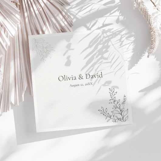 Minimal Sage Green Botanical Wedding Napkin スタンダードカクテルナプキン