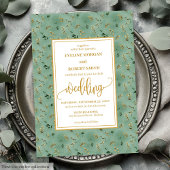 Minimal sage green gold eucalyptus wedding invite 招待状