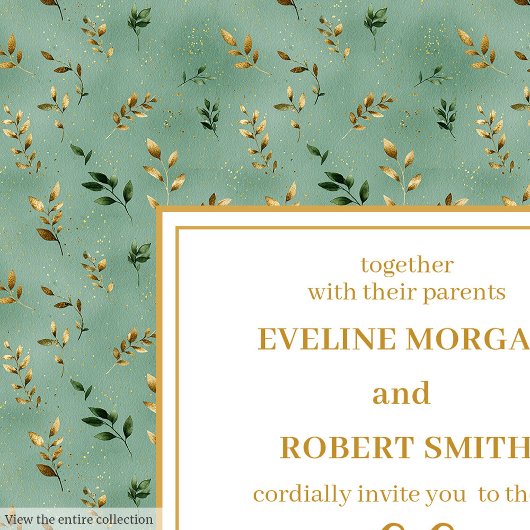 Minimal sage green gold eucalyptus wedding invite 招待状