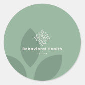 Minimal Sage Green Leaf Health Logo Branded ラウンドシール (正面)