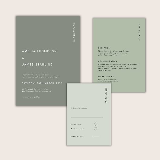 Minimal Sage Green Modern Simple Wedding 招待状