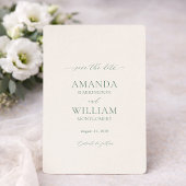 Minimal Sage Green Save the Date Card 招待状