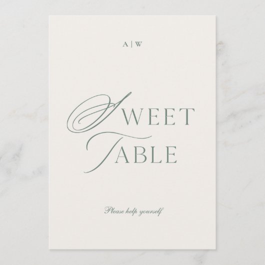 Minimal Sage Green Sweet Table Sign 招待状 (正面)