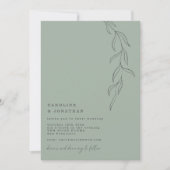 Minimal Sage Green Typewriter Botanical Wedding 招待状 (正面)