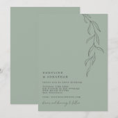Minimal Sage Green Typewriter Botanical Wedding 招待状 (正面/裏面)