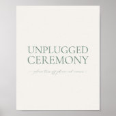 Minimal Sage Green Unplugged Ceremony Wedding Sign ポスター (正面)
