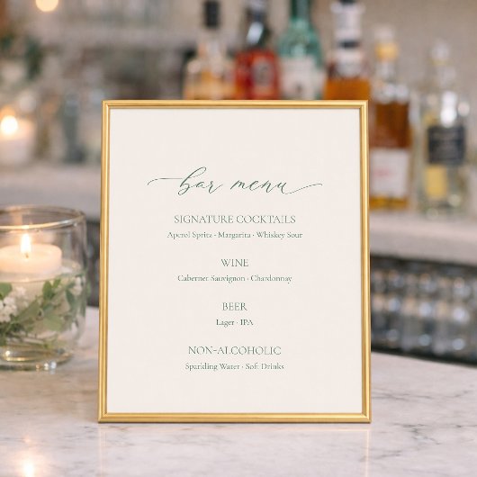 Minimal Sage Green Wedding Bar Menu Sign ポスター