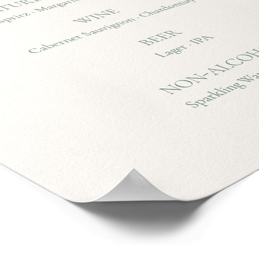 Minimal Sage Green Wedding Bar Menu Sign ポスター (角)
