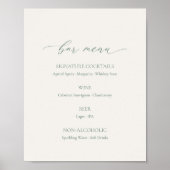 Minimal Sage Green Wedding Bar Menu Sign ポスター (正面)