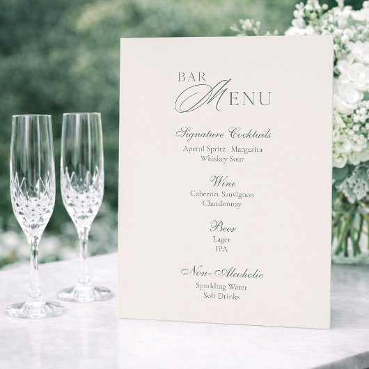 Minimal Sage Green Wedding Bar Menu Sign 招待状