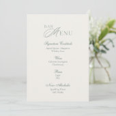 Minimal Sage Green Wedding Bar Menu Sign 招待状 (スタンド正面)
