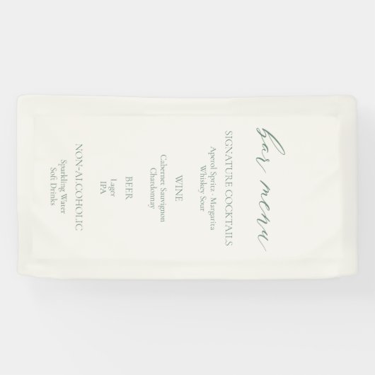 Minimal Sage Green Wedding Bar Menu Sign 横断幕 (横)