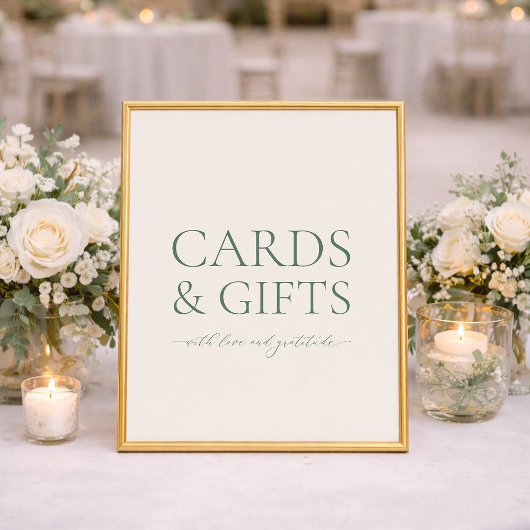 Minimal Sage Green Wedding Cards & Gifts Sign ポスター