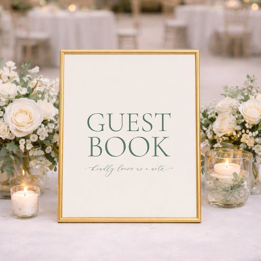 Minimal Sage Green Wedding Guest Book Sign ポスター