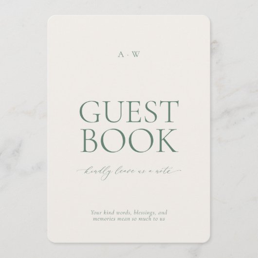 Minimal Sage Green Wedding Guest Book Sign 招待状 (正面)