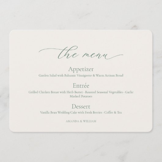 Minimal Sage Green Wedding Menu Card 招待状 (正面)