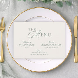 Minimal Sage Green Wedding Menu Card 招待状