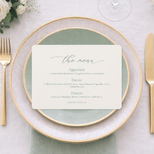 Minimal Sage Green Wedding Menu Card 招待状