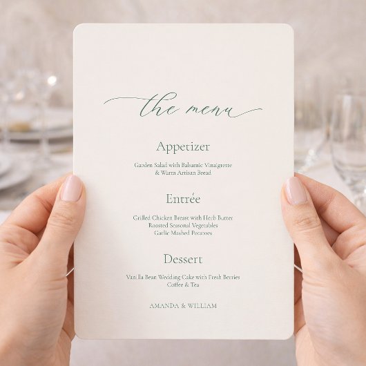 Minimal Sage Green Wedding Menu Card 招待状