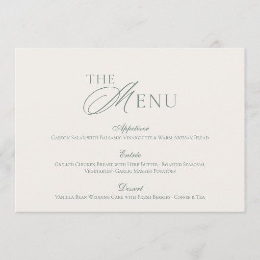Minimal Sage Green Wedding Menu Card 招待状 (正面)