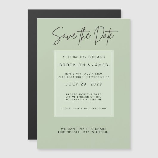 Minimal Sage Green Wedding Save The Date マグネット招待状 (正面/裏面)