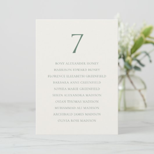 Minimal Sage Green Wedding Seating Chart サンキューカード (スタンド正面)