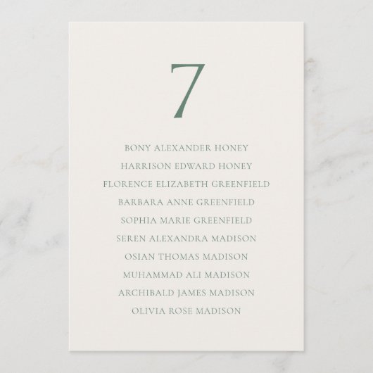 Minimal Sage Green Wedding Seating Chart サンキューカード (正面)