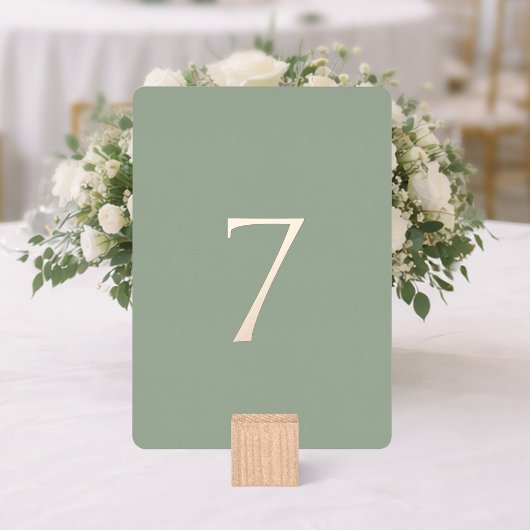 Minimal Sage Green Wedding Table Number 箔シーズンカード