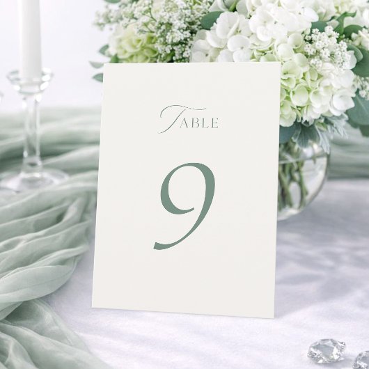 Minimal Sage Green Wedding Table Numbers 1–19 サンキューカード