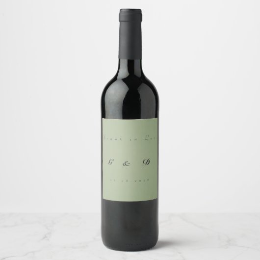Minimal Sage Green Wedding Wine Label  ワインラベル (正面)