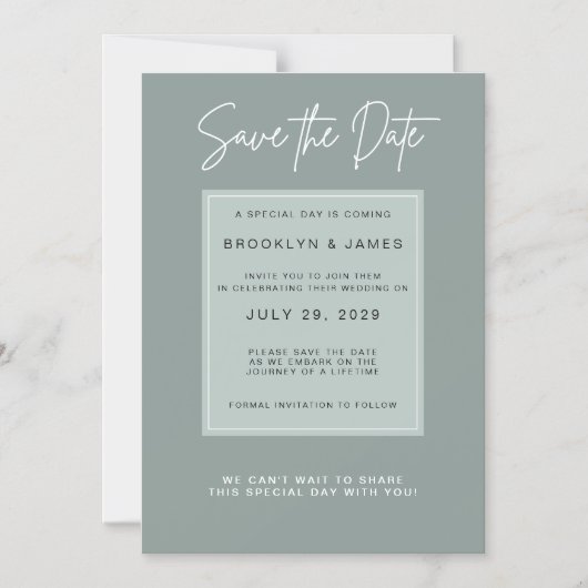 Minimal Sage Save The Date マグネット招待状 (正面)
