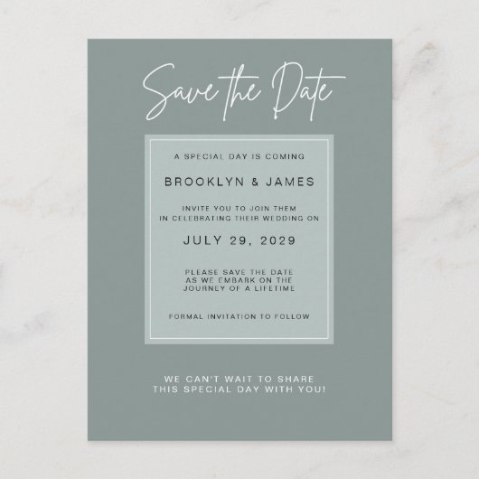 Minimal Sage Save The Date 案内ポストカード (正面)