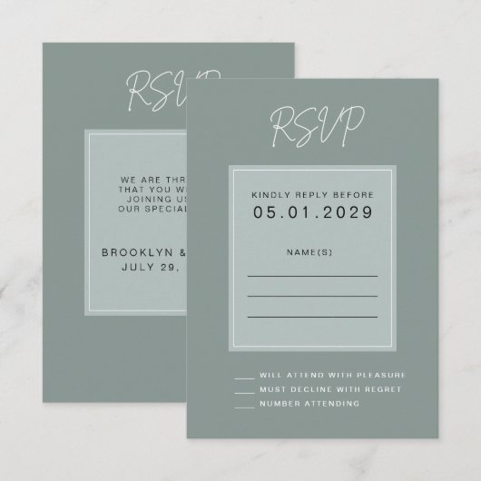 Minimal Sage Wedding RSVP Card (正面/裏面)