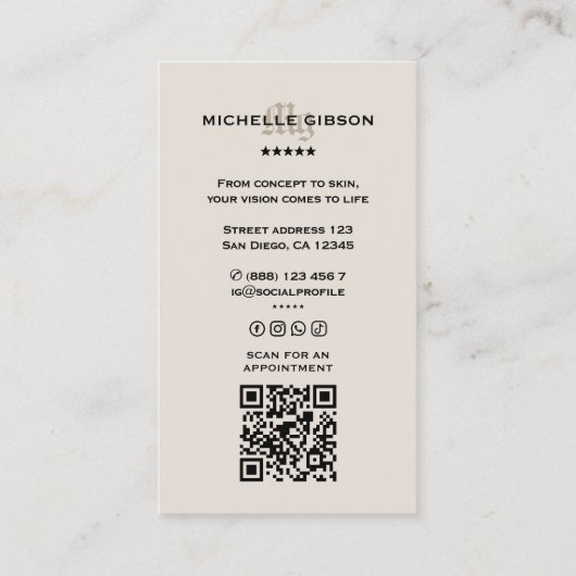 Minimal Sand Tattooist Modern Tattoo Artist Grid 名刺 (裏面)