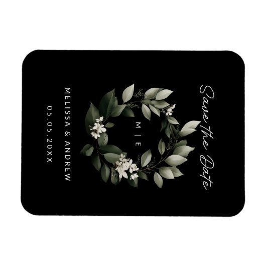 Minimal Save the Date Green Wreath マグネット (横)